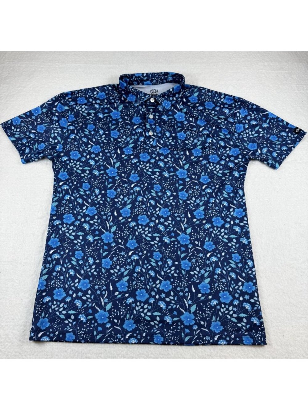 KaiPar Polo Shirt Mens Size 2XL Blue Floral Print Golf Stretch Casual Summer